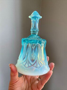 Fenton Blue Opalescent Whitton Pattern Glass Bell 6" Tall Vintage Collectible